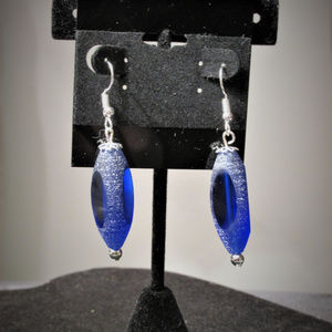 Silver Plated Frosted Blue Drop Earrings